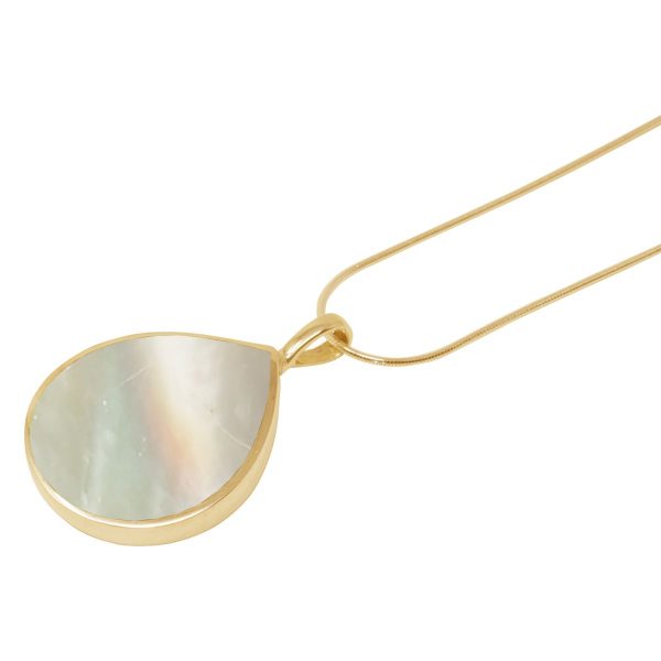 Yellow Gold Mother of Pearl Teardrop Shaped Pendant