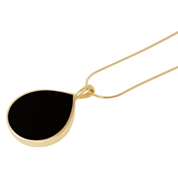 Yellow Gold Whitby Jet Teardrop Shaped Pendant