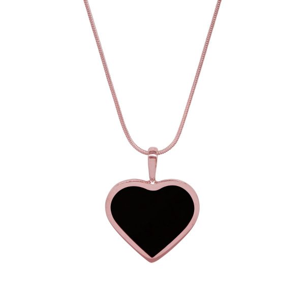 Rose Gold Whitby Jet Heart Shaped Pendant