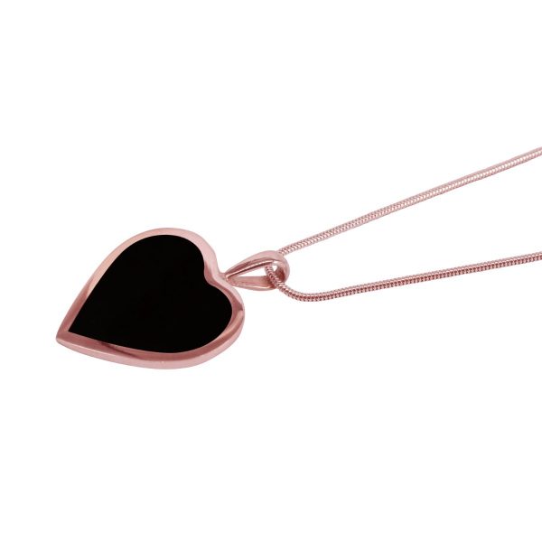 Rose Gold Whitby Jet Heart Shaped Pendant