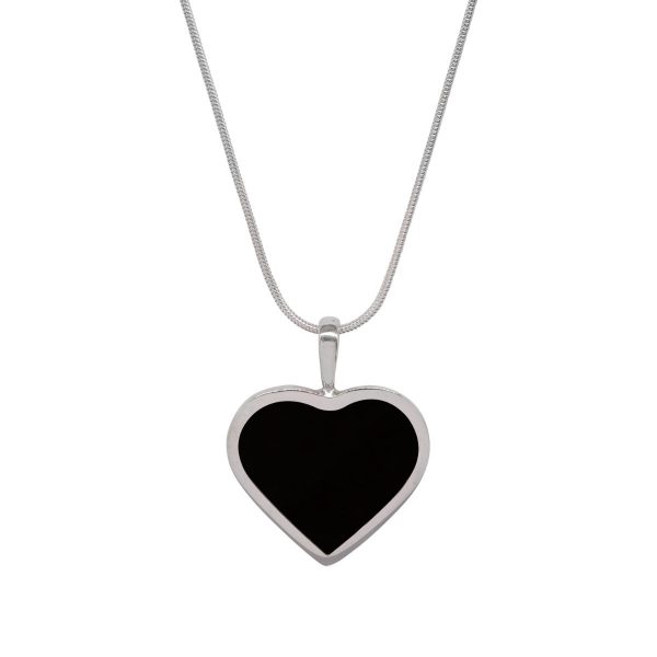 Silver Whitby Jet Heart Shaped Pendant