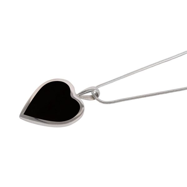 Silver Whitby Jet Heart Shaped Pendant