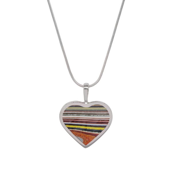 White Gold Fordite Heart Shaped Pendant