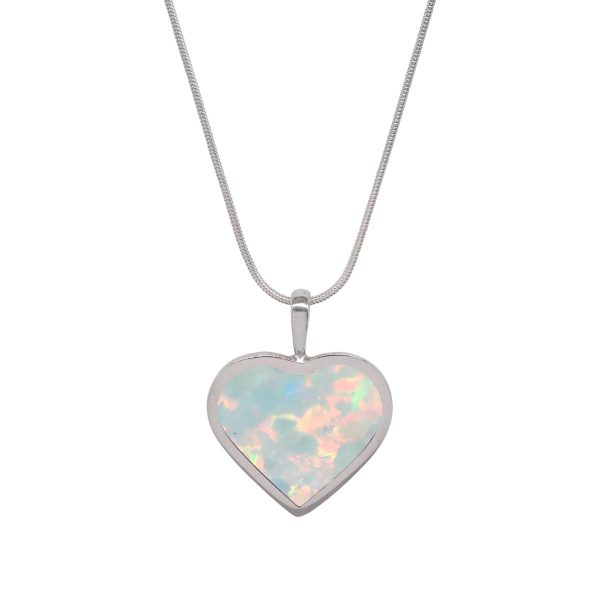 White Gold Opalite Sun Ice Heart Shaped Pendant