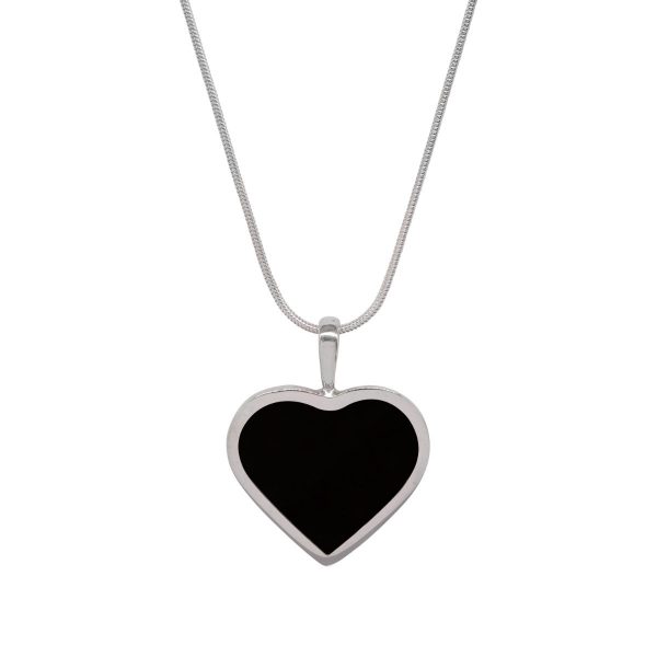 White Gold Whitby Jet Heart Shaped Pendant