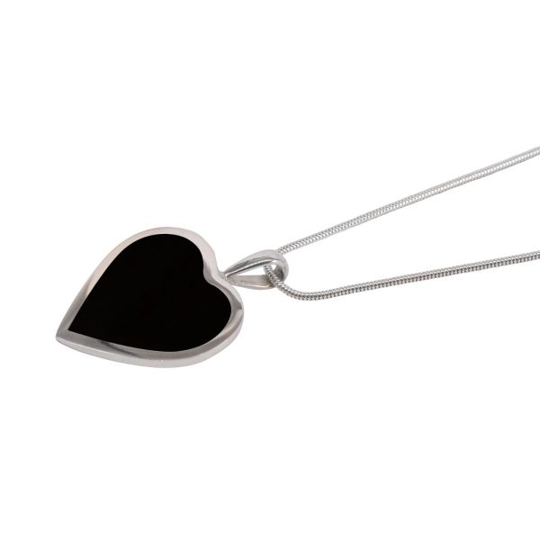 White Gold Whitby Jet Heart Shaped Pendant