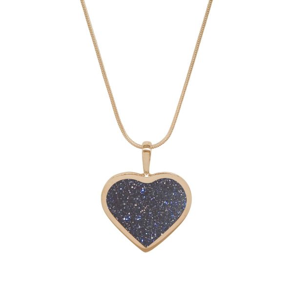 Yellow Gold Blue Goldstone Heart Shaped Pendant