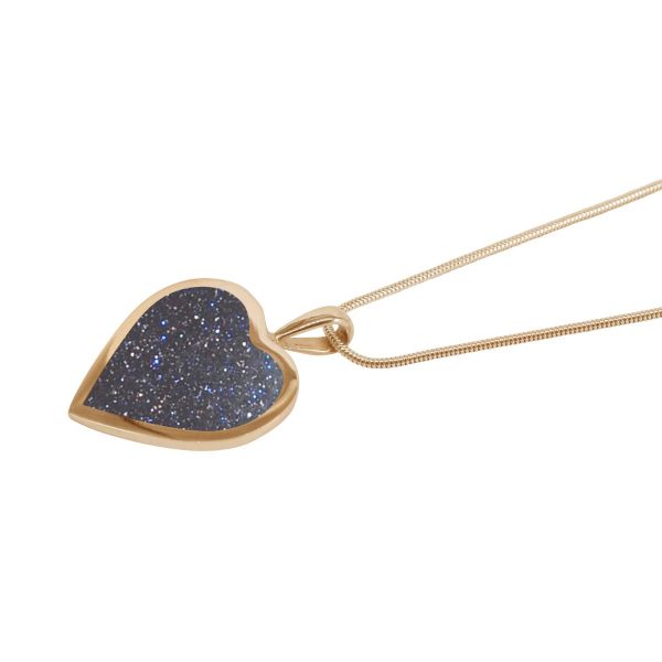 Yellow Gold Blue Goldstone Heart Shaped Pendant