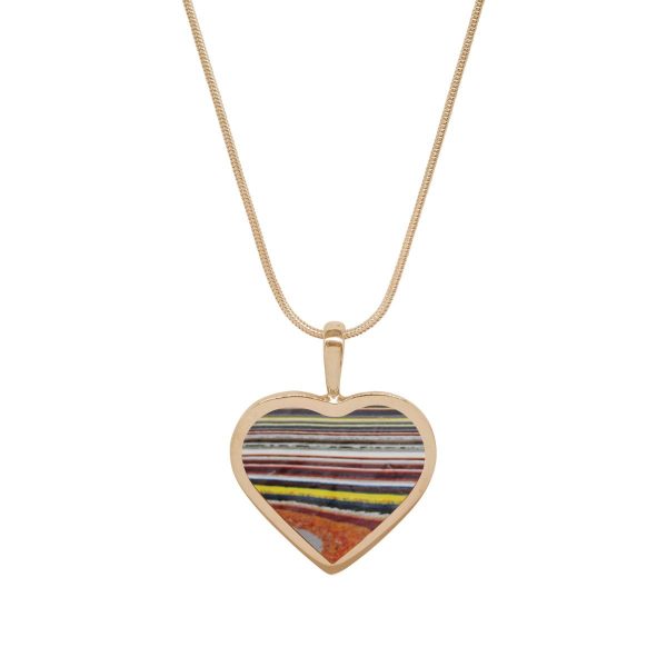 Yellow Gold Fordite Heart Shaped Pendant