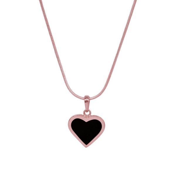 Rose Gold Whitby Jet Heart Shaped Pendant