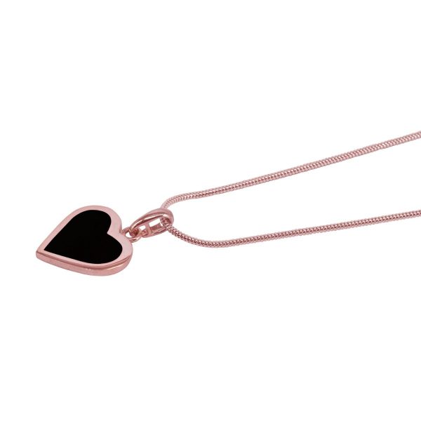 Rose Gold Whitby Jet Heart Shaped Pendant