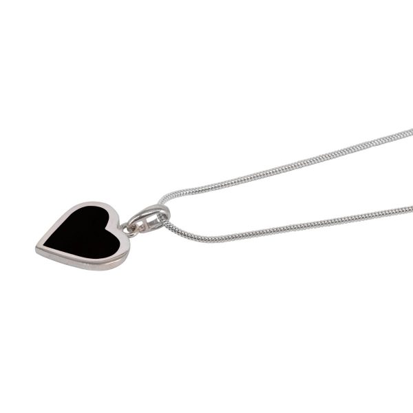 Silver Whitby Jet Heart Shaped Pendant