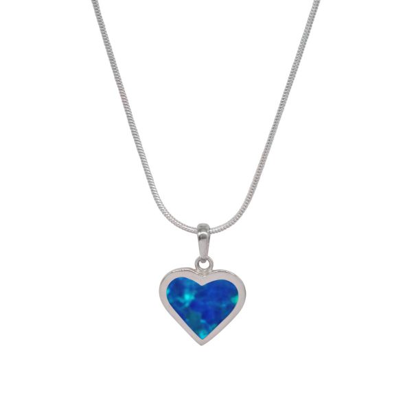 White Gold Opalite Cobalt Blue Heart Shaped Pendant