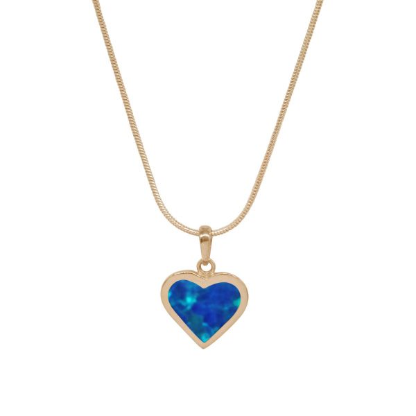 Yellow Gold Opalite Cobalt Blue Heart Shaped Pendant