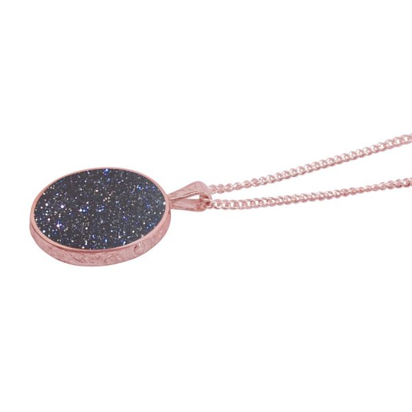 Rose Gold Blue Goldstone Round Double Sided Pendant