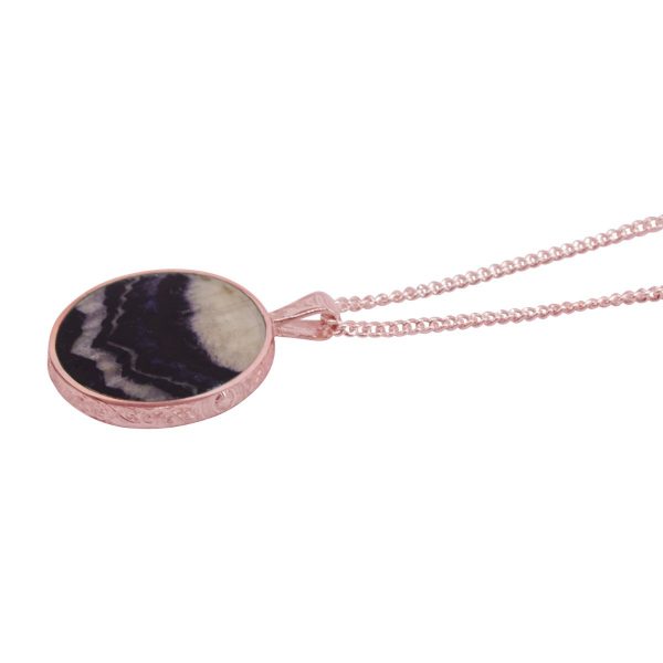 Rose Gold Blue John Round Double Sided Pendant