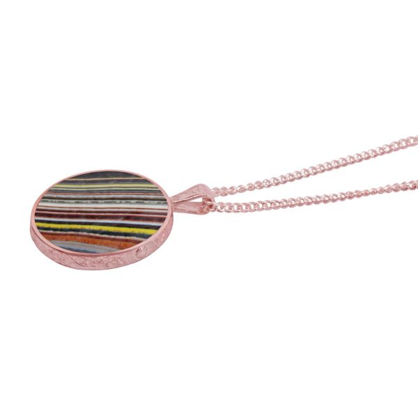 Rose Gold Fordite Round Double Sided Pendant