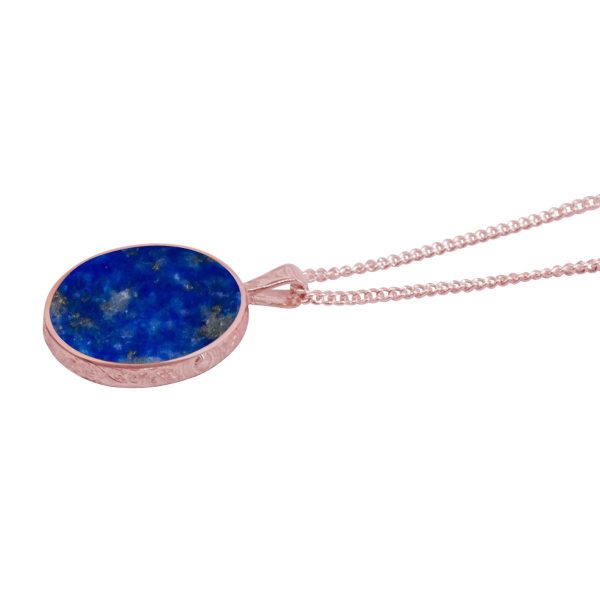 Rose Gold Lapis Round Double Sided Pendant