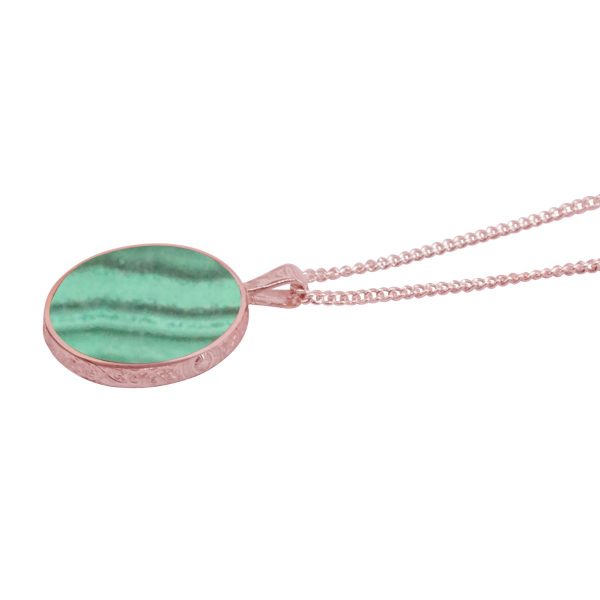 Rose Gold Malachite Round Double Sided Pendant