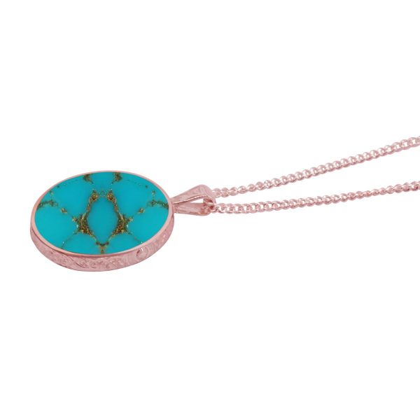 Rose Gold Turquoise Round Double Sided Pendant