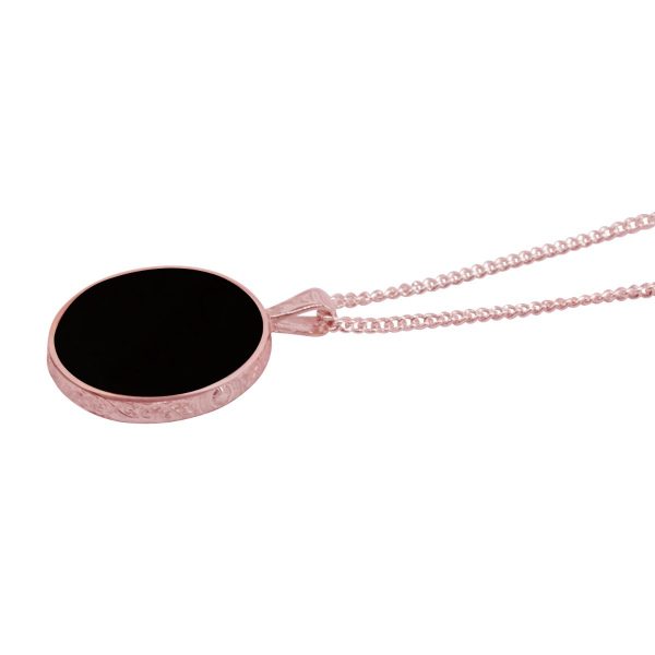 Rose Gold Whitby Jet Round Double Sided Pendant