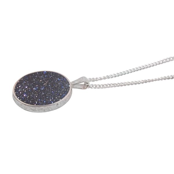 Silver Blue Goldstone Round Double Sided Pendant