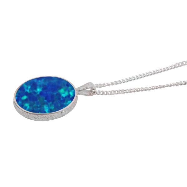 Silver Opalite Cobalt Blue Round Double Sided Pendant