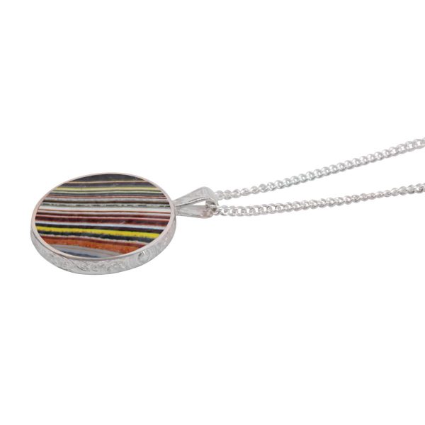 Silver Fordite Round Double Sided Pendant