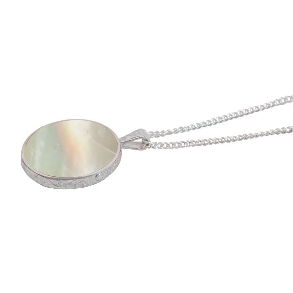 Silver Mother of Pearl Round Double Sided Pendant