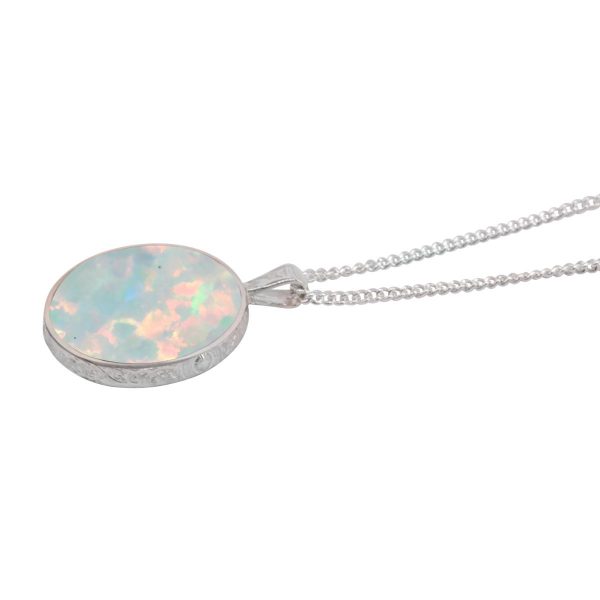 Silver Opalite Sun Ice Round Double Sided Pendant