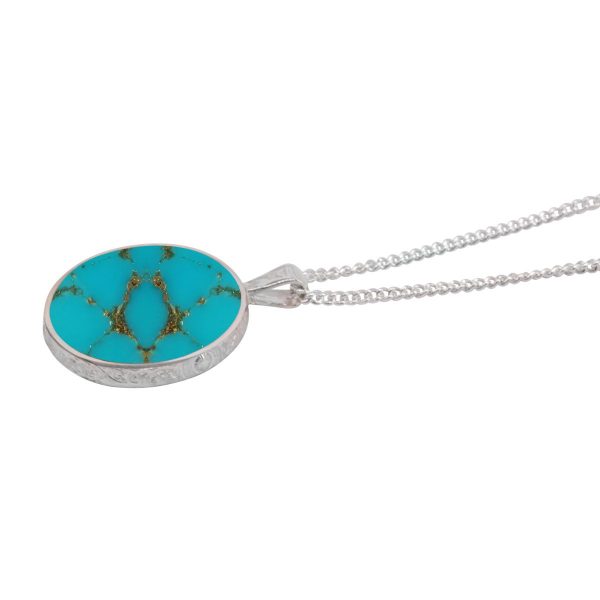 Silver Turquoise Round Double Sided Pendant