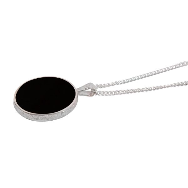 Silver Whitby Jet Round Double Sided Pendant