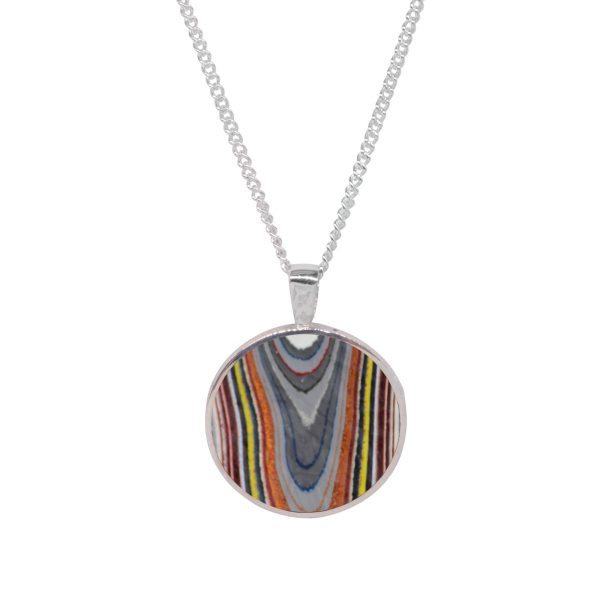 White Gold Fordite Round Double Sided Pendant