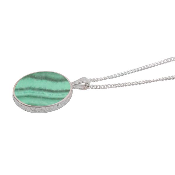 White Gold Malachite Round Double Sided Pendant