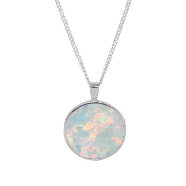 White Gold Opalite Sun Ice Round Double Sided Pendant