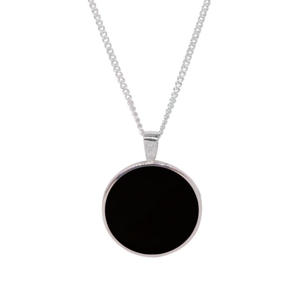 White Gold Whitby Jet Round Double Sided Pendant