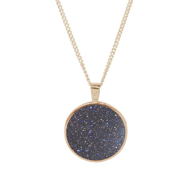 Yellow Gold Blue Goldstone Double Sided Pendant