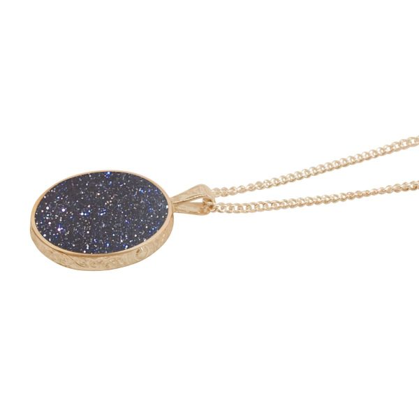 Yellow Gold Blue Goldstone Round Double Sided Pendant