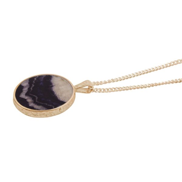 Yellow Gold Blue John Round Double Sided Pendant