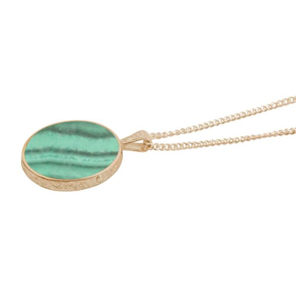 Yellow Gold Malachite Round Double Sided Pendant