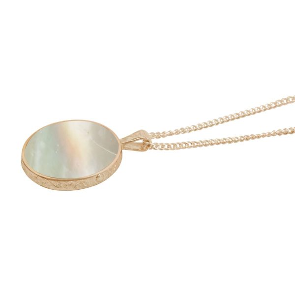 Yellow Gold Mother of Pearl Round Double Sided Pendant