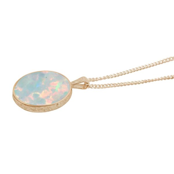 Yellow Gold Opalite Sun Ice Round Double Sided Pendant