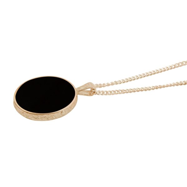 Yellow Gold Whitby Jet Round Double Sided Pendant