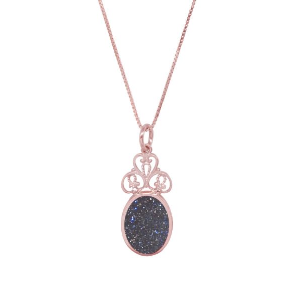 Rose Gold Blue Goldstone Oval Double Sided Pendant