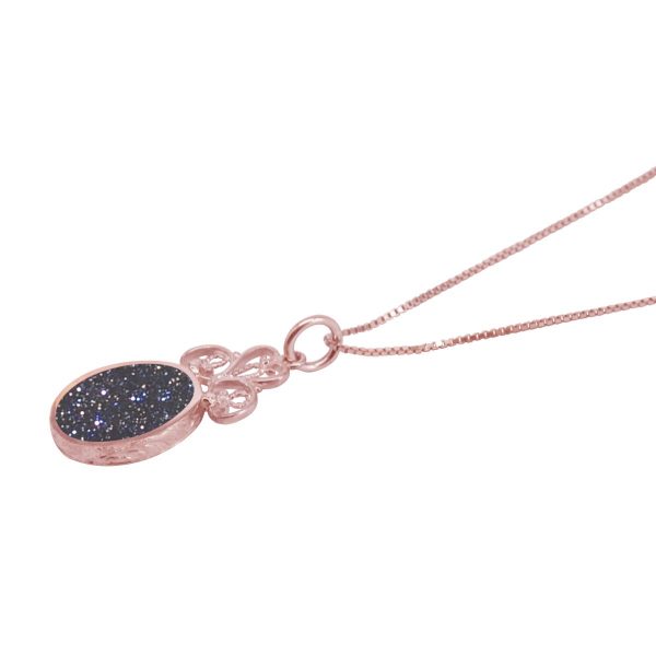 Rose Gold Blue Goldstone Oval Double Sided Pendant