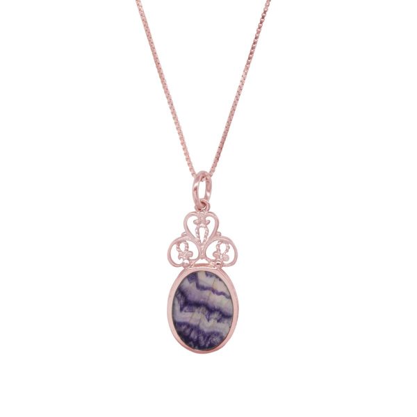 Rose Gold Blue John Oval Double Sided Pendant