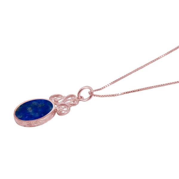 Rose Gold Lapis Oval Double Sided Pendant