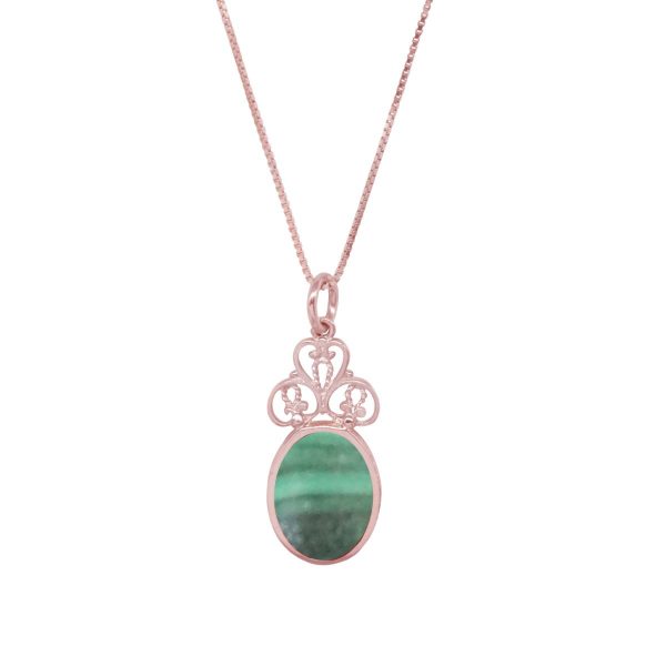 Rose Gold Malachite Oval Double Sided Pendant