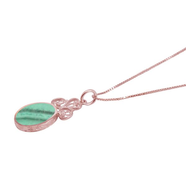 Rose Gold Malachite Oval Double Sided Pendant