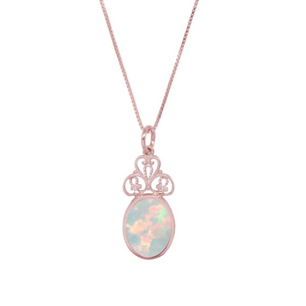 Rose Gold Opalite Sun Ice Oval Double Sided Pendant